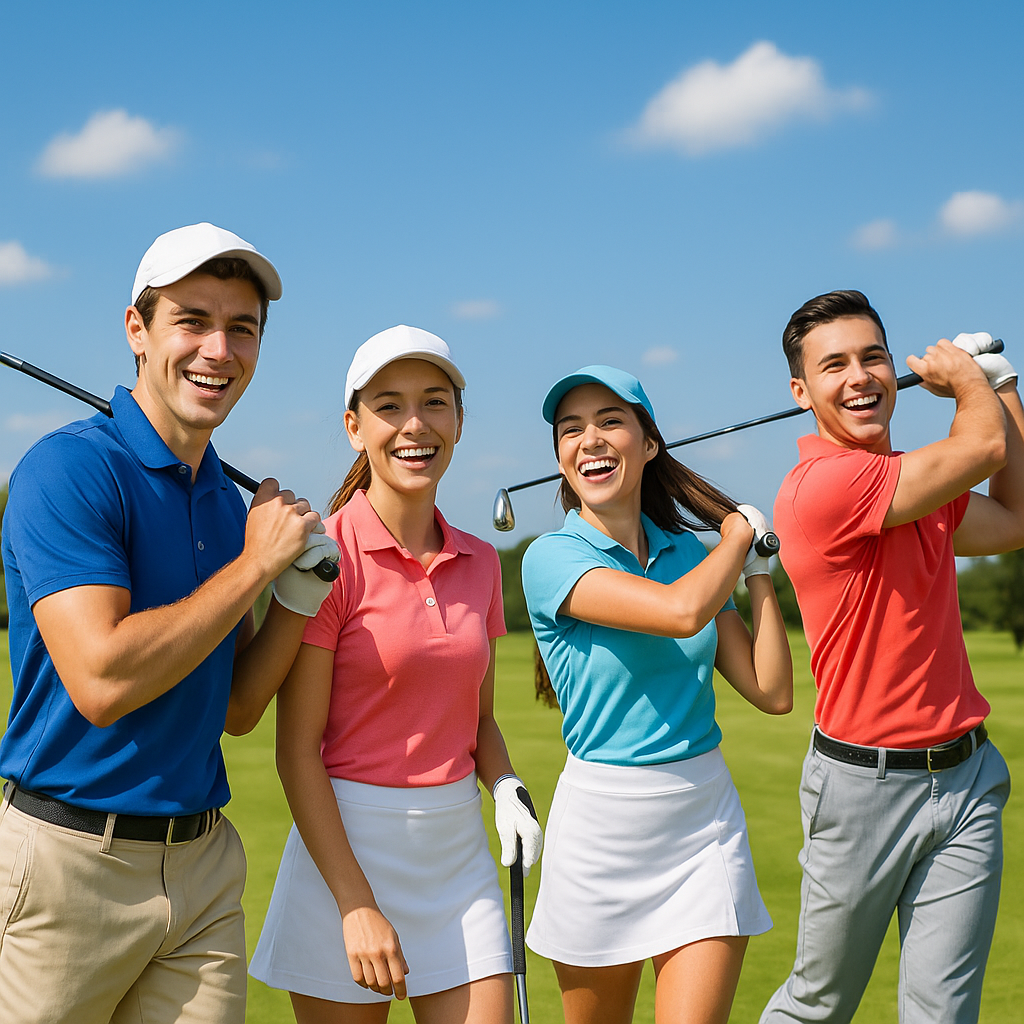 Junger Golfer freut sich auf dem Golfplatz